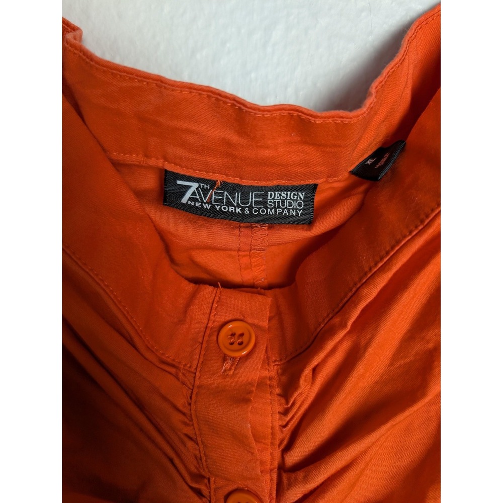 7th Avenue Design Studio Dress Womens XL Orange Midi Fit & Flare Puff Sleeve - Picture 3 of 8